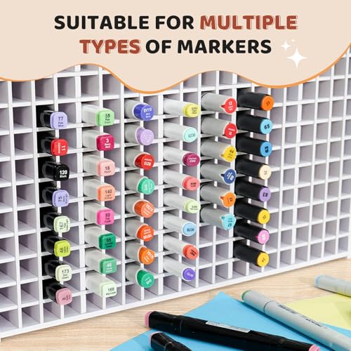 Image of SANFURNEY 400 Slots Art Marker Storage Rack, Watercolour Brushes Pens Color Pencils Organizer Holder for Desk