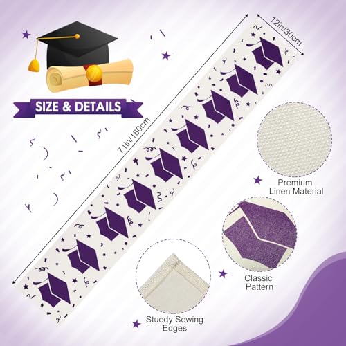 Xinnun 2026 Graduation Cap Table Runner, Grad Party Decorations Burlap Table Runner for Home Party Centerpiece Decor Supplies, 12 x 71 Inch(Purple) by Xinnun - Image 2