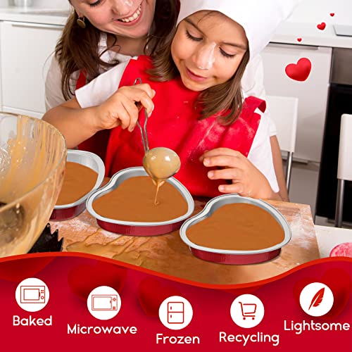 Valentine's Day 5 Aluminum Foil Heart Shaped Cake Pans With Clear Lids 225 Ml/ 7.92 Oz Heart Cake Pan Disposable Baking Cupcake Cake Pan Mini Heart Shaped Containers For Food Wedding Party (40 Sets) #TOP6