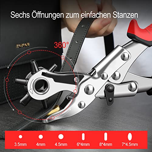 Airaj Pro Belt Hole Puncher For Leather,6 Multi-Hole Sizes Revolving Punch Plier Kit For Watch Bands, Straps, Dog Collars, Saddles, Shoes, Fabric, Diy Home Or Craft Projects, Heavy Duty Rotary Puncher #TOP3