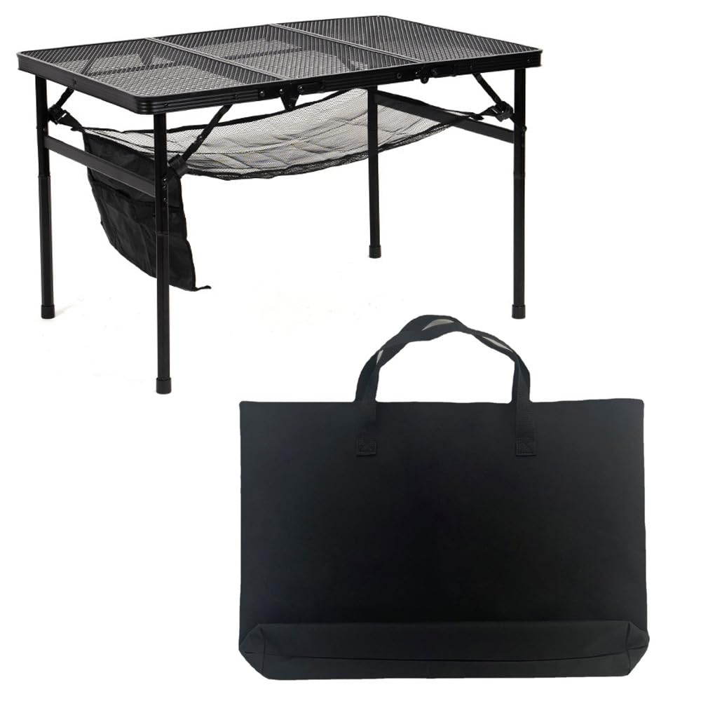 Sxhlseller Mesa de Camping Portátil de Tres Pliegues Mesa Plegable para Exteriores con Asa de Transporte de Ajustable para Viajar, Asar Aleación de Aluminio/Hierro (Plegable con Bolsa de Malla