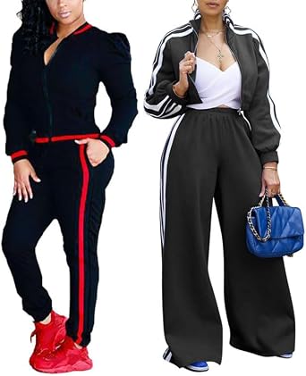 Women Long Sleeve Zip Up Jacket and Pants Tracksuits 2 Piece XXL