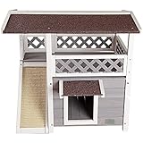 Petsfit Cat House for Outdoor Cats Weatherproof with Scratching Pad and Escape Door, Outside Feral Cat Shelter for 1-2 Cats