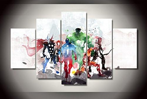 Marvel Avengers Oil Style, Canvas Wall Art Framed 5 Panel (Size 1: 20x35cmx2, 20x45cmx2, 20x55cmx1 piece)
