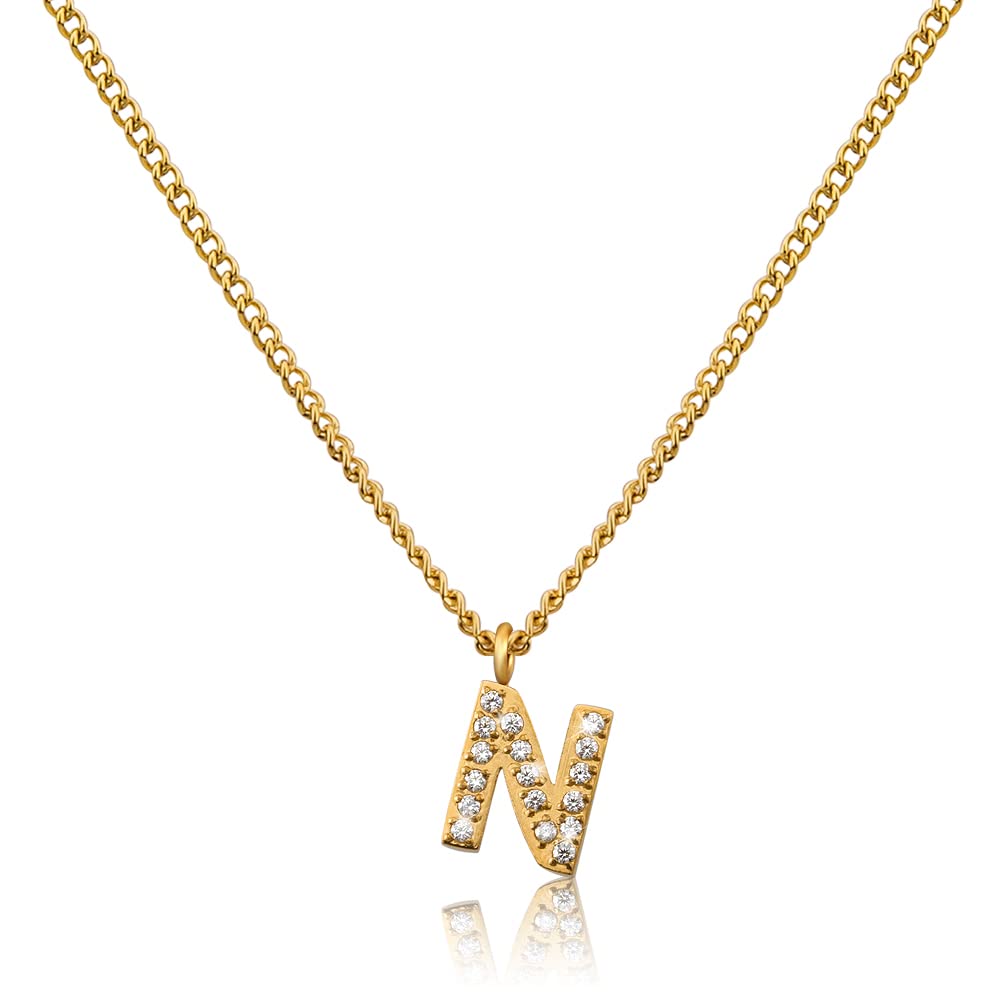 GD GOOD.designs Cadena de letras de oro para señoras I Collar chapado en oro de 18 quilates con iniciales de circonita I Cadena de letras de acero inoxidable dorado