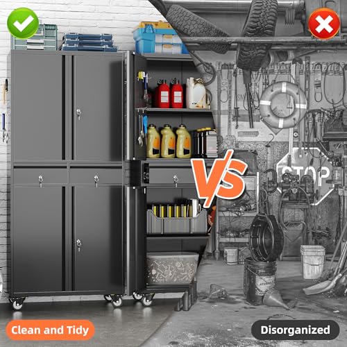 Image of Aobabo Metal Garage Storage Cabinet, 71 inchx30 inch Lockable Rolling Tool Cabinet