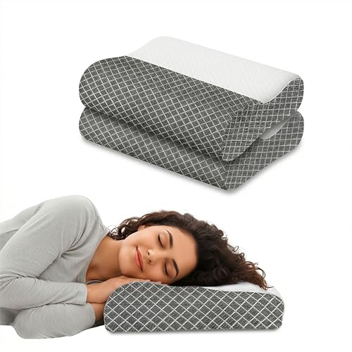 Image of Cervical Neck Pillow Set of 2, Memory Foam Contour Pillow for Sleeping, Orthopedic Support for Side and Back Sleepers, Slow Rebound, Washable Cover, Black, 48 x 30 cm, Home Use Plus