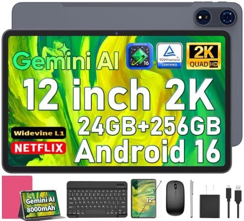 Image of Android 16 Tablet with Keyboard - 12 inch Tablet with 26GB+256GB+2TB Expand