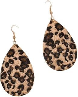 Multi style leopard print animal brown long pendant earrings short round teardrop shaped metal leather