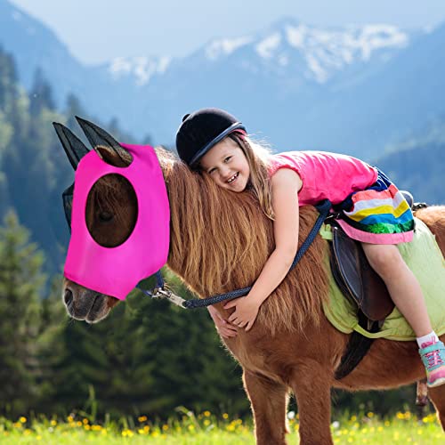 Image of Frienda 4 Pcs Horse Fly Masks with Ears UV Protection Elastic Horse Mask Breathable Comfortable Fly Mask for Adult Horses, Protect from Summer Insect(Large,Purple, Blue, Pink, Black)