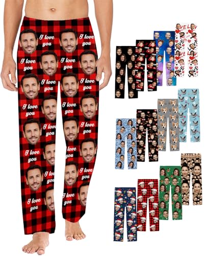 Personalized Face Pajama Bottoms for Women Men,Custom Dog Cat Pj Pants,Customize Sleepwear Trousers for Christmas Valentine