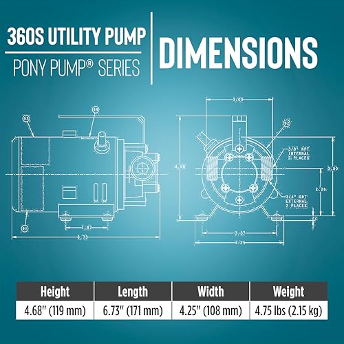 Little Giant 360S 115 Volt, 360 GPH 1/10 HP Stainless Steel Non-Submersible Multi-Purpose Utility Water Transfer Pony Pump with 6-Ft. Cord, White, 555110 by Little Giant - Image 2