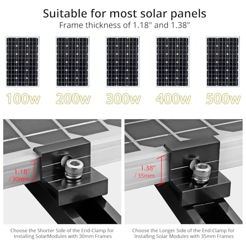 Anbte Solar Panel Mounting Kit for Single Panel, 4 Pcs 4.72in Mounting Rail & End Clamps, Solar Panel Mounting Brackets for RV Roof, Metal Roof, Tin Roof, Corrugated Roof, Sheet Roof, Black - Thumbnail 6