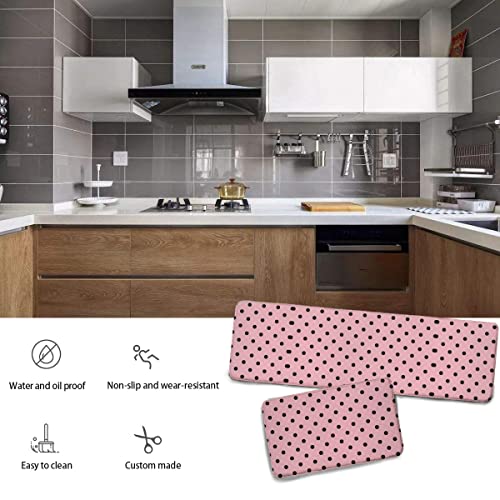 Wowhoo 2 Pcs Durable Kitchen Rug Set Washable Fatigue Cushioned Doormat Carpet Black And Pink Polka Dot Non-Slip Kitchen Mats And Floor Rugs Area Runner Rugs 17.7'X59'+17.7'X29.5', White 3, Onesize #TOP3