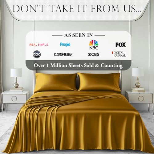 DECOLURE Satin Bed Sheets - 6 Piece Luxury Silky King Size Bedding Set - Softer Than Silk, Wrinkle-Free with 15” Deep Pocket Fitted Sheet, Perfect for Hair & Skin, Gifts for Women (Gold) - Image 8