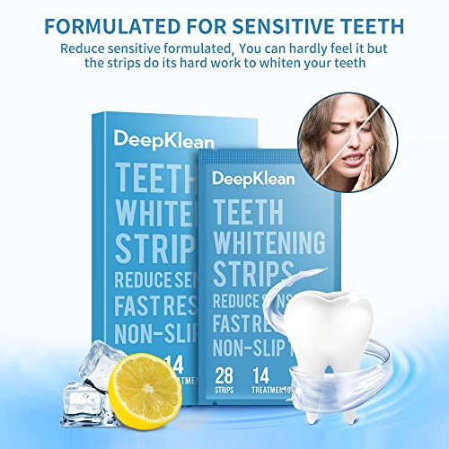Image of Teeth Whitening Strips - DeepKlean White Strips for Removing Years Stains, Enamel Safe, 3 Days Express Result, 28 Teeth Whitener Strips for Teeth Sensitive 14 Treatments Peppermint Non-Slip Strips