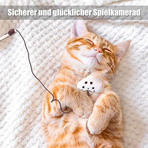 Fanshiontide 4 Stück Katzenspielzeug Feder, Interaktives Katzenangel Katze Spielzeug Katzenspielzeug-Stab mit Maus Fisch Vogel Plüschtier für Katzenbeschäftigung
