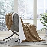 Serta Heated Throw Blanket - Reversible Fleece to Sherpa Electric Blanket, Fast Heating, Auto Shut Off Timer, Multi Heat Setting, ETL Certified, Machine Washable, Stone Brown 50'x 60'
