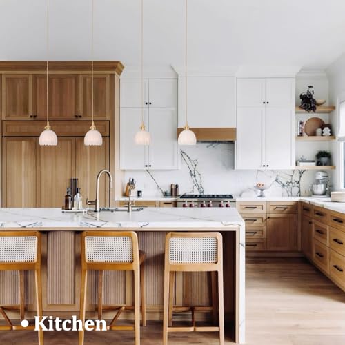 Image of Shenmoyl Pendant Light 2 Pack with White Tulip Glass Lmapshade, Brass Vintage Pendant Light Adjustable Hanging Light for Kitchen Island Dining Room Hallway