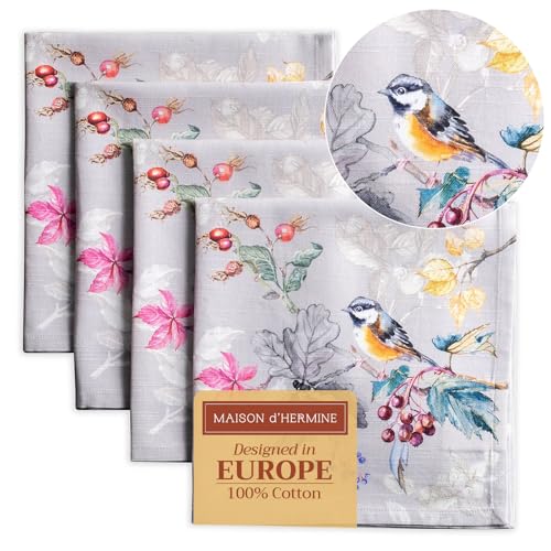 Product Image of the Maison d' Hermine Cloth Napkins Set of 4 100% Cotton for Thanksgiving Christmas Decorations Everyday Reusable Square Fall Napkins Cloth Washable Dinner Party (Equinoxe - Grey, 20'x20')