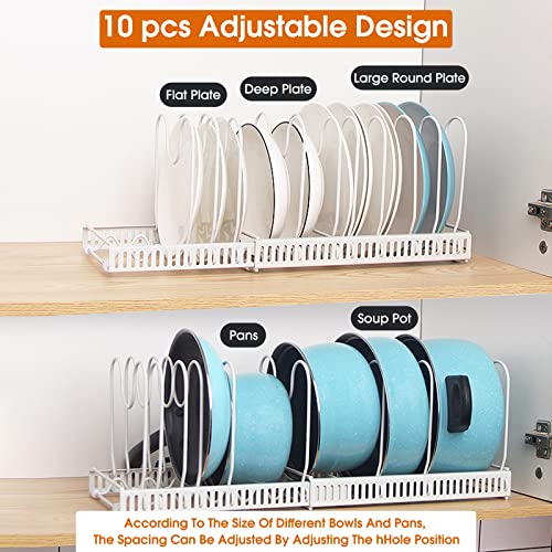 Gzhxhmy Expandable Pot And Pan Organizer For Cabinet,Pot Rack With 10 Adjustable Compartment Kitchen Storage (White) #TOP2