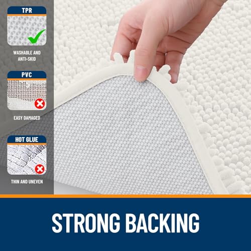 Image of OLANLY Bathroom Rugs Sets 2 Piece, Soft Absorbent Chenille Bath Mats and U-Shaped Contour Toilet Mat Area Rug Set, Machine Washable Bath Carpet, Home Decor Accessories(47 inchx20 inch+24 inchx20 inch, Ivory)