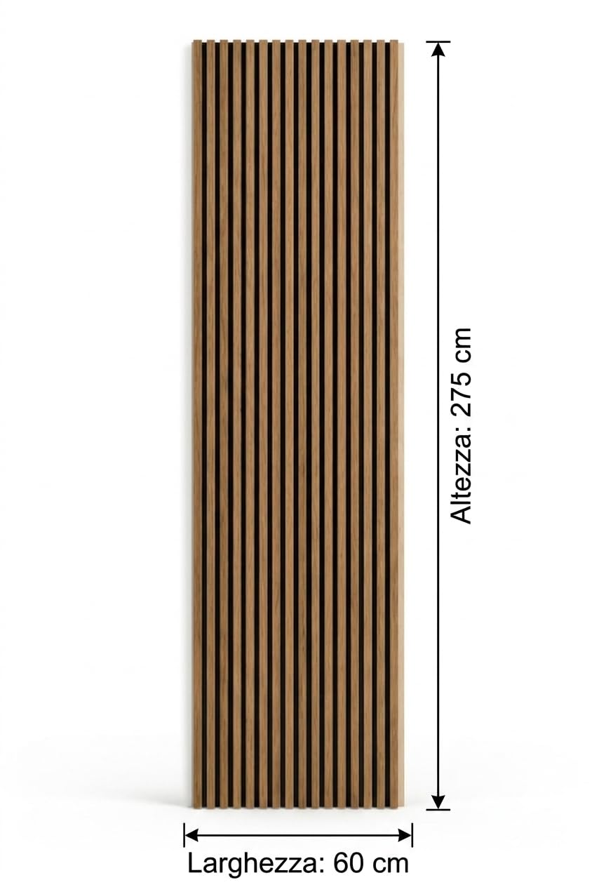 FUTURAzeta-Pannelli Acustici Decorativi in MDF 60x275 cm finitura TEAK– Doghe Flessibili Fonoassorbenti – Rivestimento Parete Design Moderno – Riduce Eco e Rumore – Facile Installazione