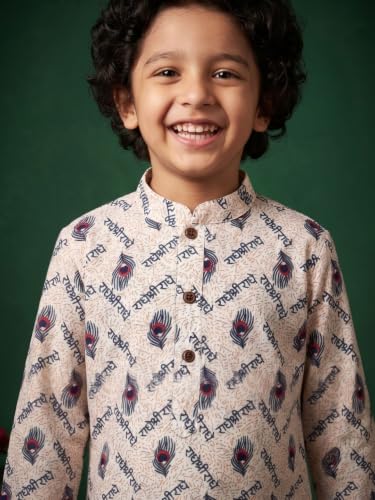 Image of AJ DEZINES Boys Cotton Full Sleeve Letter Printed Kurta Pajama Set for Kids - Ethnic wear | Special Occasion & Traditional Outfit |Boys Kurta Set - Regular Fit