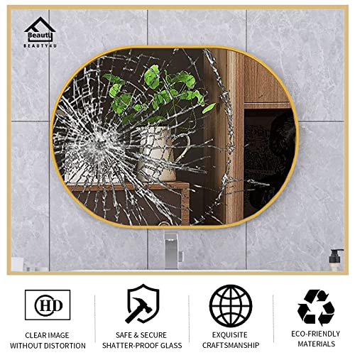 Beauty4U Oval Bathroom Mirror, 22"X30" Bathroom Mirror For Wall, Gold Wall Mounted Bathroom Vanity Mirror For Living Room, Bedroom, Entryway #TOP2
