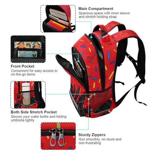 Image of Red Black Ice Cream Cute Backpacks with Chest Strap,Lightweight Bookbags 17 Inch, Casual Daypack Bags