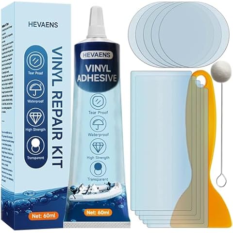 Pool Liner Patch Repair Kit, Waterproof Air Mattress Patch Kit, Heavy Duty Inflatable Patch Repair for Inflatables, Hot Tubs, Above-Ground Pools, Bouncy Houses & Air Mattress, Includes 60ML Vinyl Glue Cover