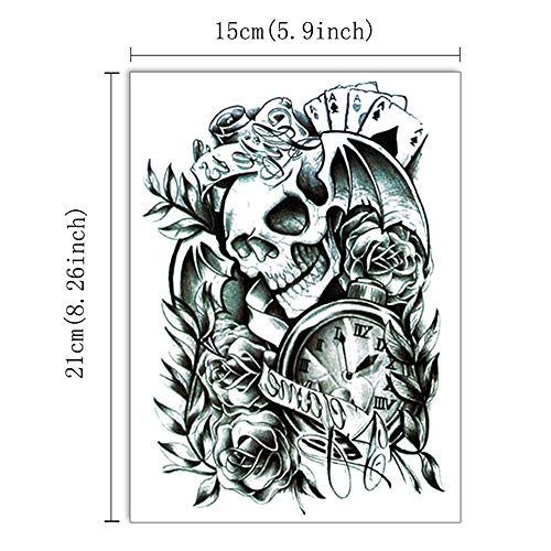 Amazon Com Yesallwas Skull Temporary Tattoo For Men Teens Guys Kids Boys 3 Sheets Waterproof Long Lasting Fake Tattoos Stickers Back Biker Tattoos 15x21cm 5 9x8 26inches Lxw Beauty Personal Care