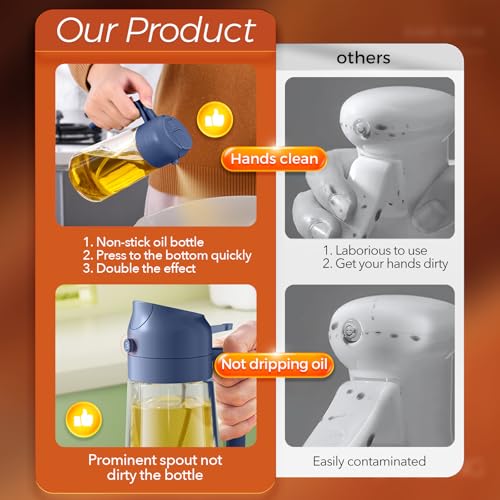 Image of YARRAMATE 16oz /470ml 2 in 1 Oil Sprayer for Cooking with Stickers, Food-grade Glass Oil Dispenser for Kitchen, Salad, Frying, BBQ, Grill (Navy)