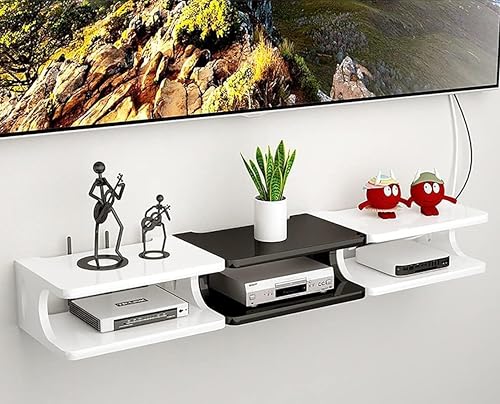 Image of Sidrah Floating TV Shelf Set Top Box Stand | WiFi Router Holder Wooden Wall Shelves | Setup Box Stand for Home | Wall Mount Stylish WiFi Router Holder TV Cabinet Living Room Furniture. (White)