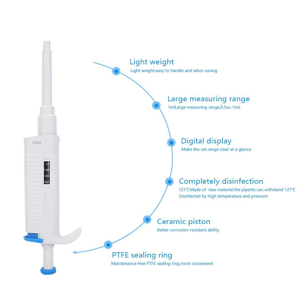 Pipeta manual automática de alta precisión de precisión Conjunto completo Pipeta ajustable Micropipeta de 100 a 1000 ul para muestreo y dispensación