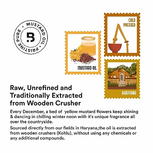 Image of Barosi Kachi Ghani Mustard Oil 2 Litre (1 Litre * 2 Pack) | Pure & Natural Cold Pressed Mustard Oil (Sarso Tel) | Traditionally Extracted from Wooden Crusher | Pet Bottle