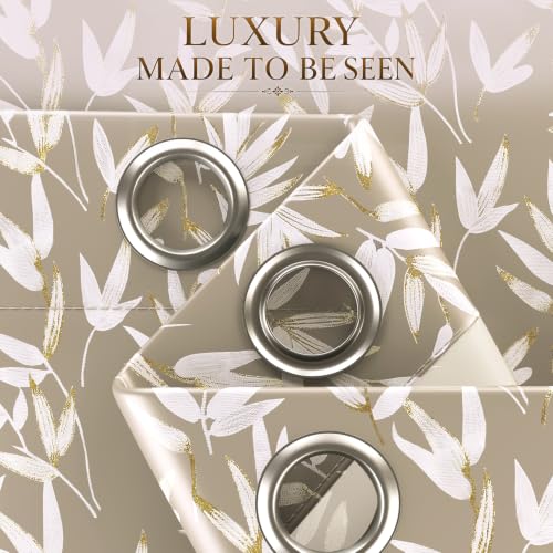 Image of HOKIPO Luxe Foliage Foil Printed Curtains 7 Feet Long Set of 2, Taupe