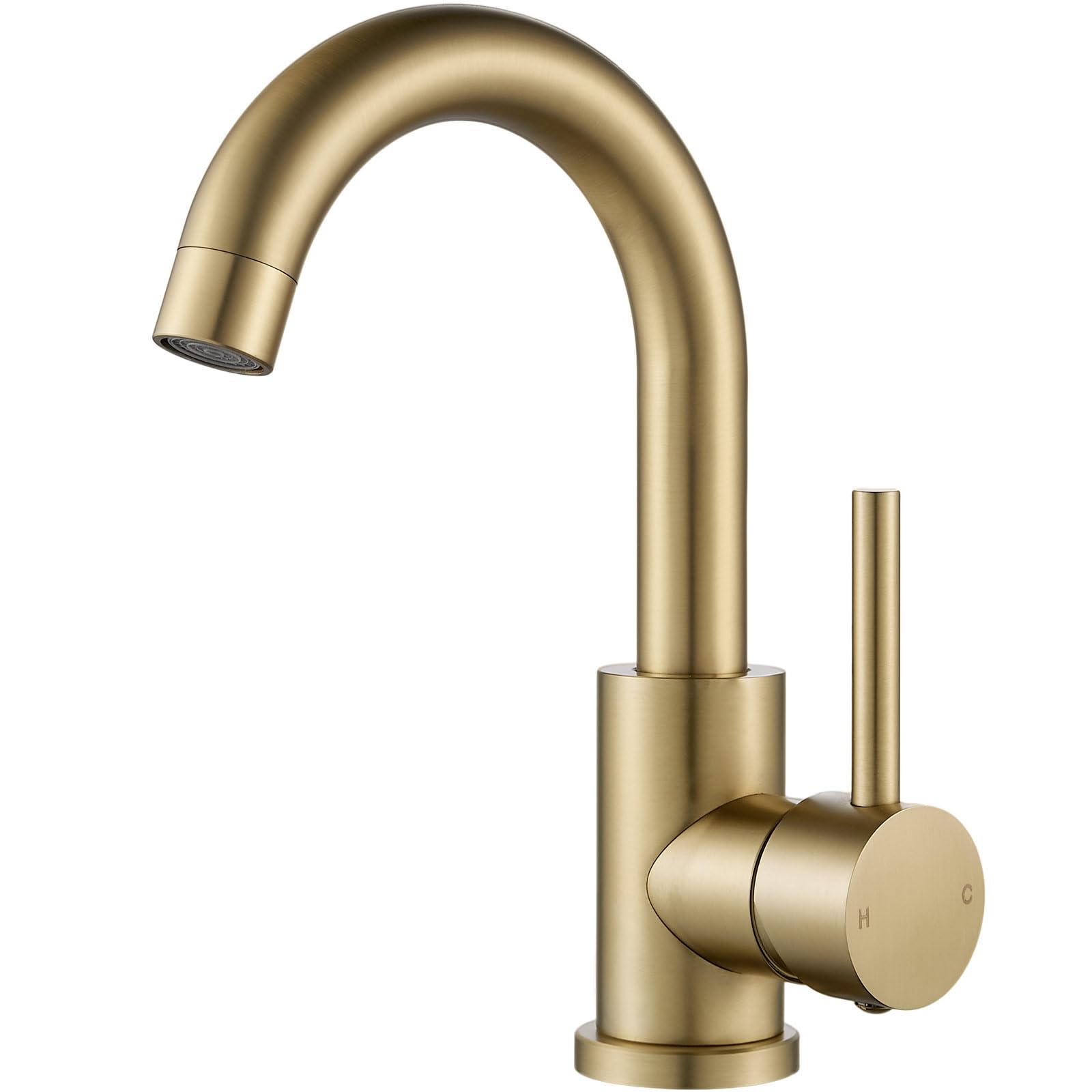 Rubinetti per bagno, Rubinetto per Lavabo con Girevole a 360°, Miscelatore Monocomando Lavabo, con Valvola in Ceramica, Oro Spazzolato