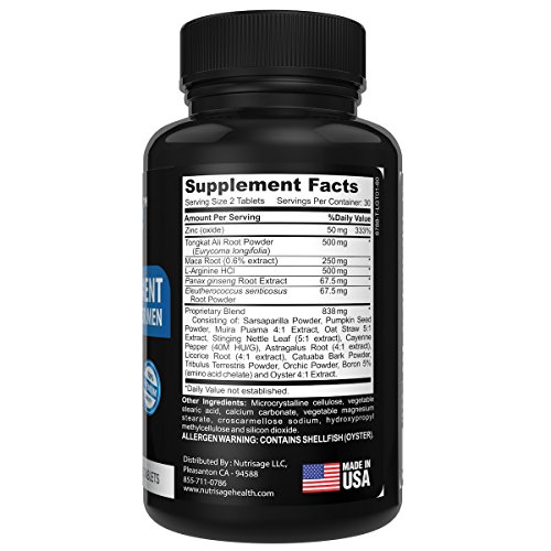 Best Male Enhancement Supplement by NutriSage-Top Rated Libido Enhancer & Male Sexual Booster with Maca Root - Increased Sex Performance & Stamina - High Quality Natural Testosterone Pills