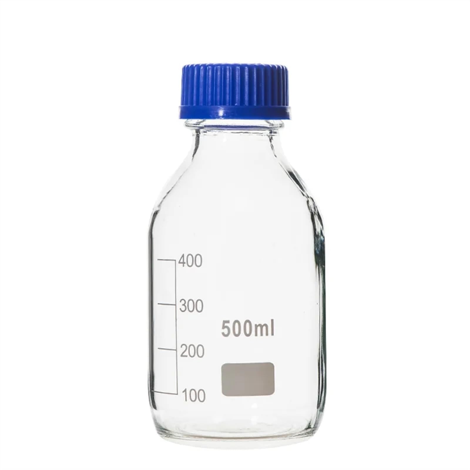 Butelka z szkłem borokrzemianowym， Butelka na odczynniki ze szkła laboratoryjnego z niebieską zakrętką, różne rozmiary, 50 ml–2000 ml(500ml)