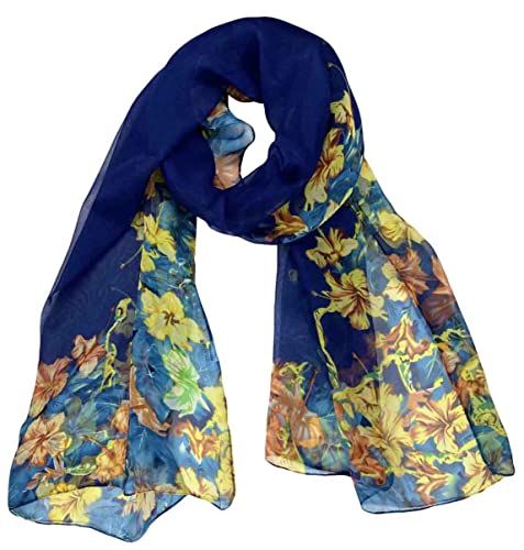 Xyueanlo Scarfs for Women Lightweight Scarves Fashion Print Floral Pattern Scarf Shawls (Q-Navy blue)