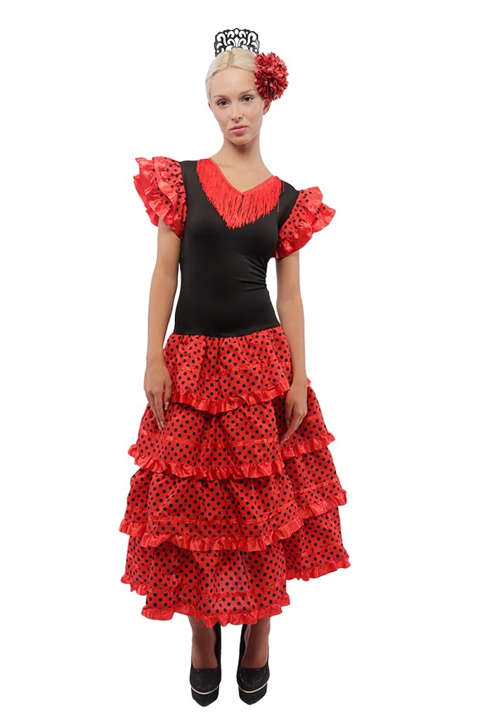 Carnavalife Vestido sevilliana para Feria de Abril, Vestido Flamenco Andaluz, Vestido Rojo para Disfraz de sevilliana