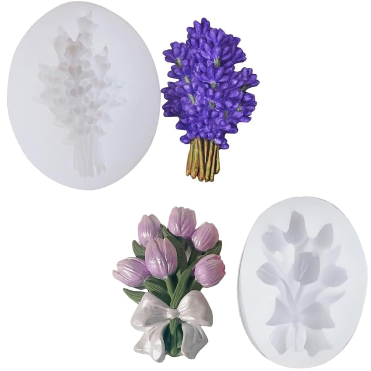 2pc Lavender & Tulips Candle Molds for Candle Making 3D Silicone Molds for Resin Casting DIY Plaster Polymer Clay Home Decoration Wax Melts Valentine's Day Flower Bouquet Candle Making Party Gifts Soap-image-16