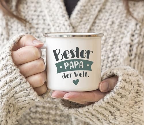 MoonWorks® Emaille Tasse Becher Beste/r Mama/Papa Geschenk Mutter Vater Geburtstag Weihnachten Danke sagen Kaffeetasse Weiss-metall Emailletasse