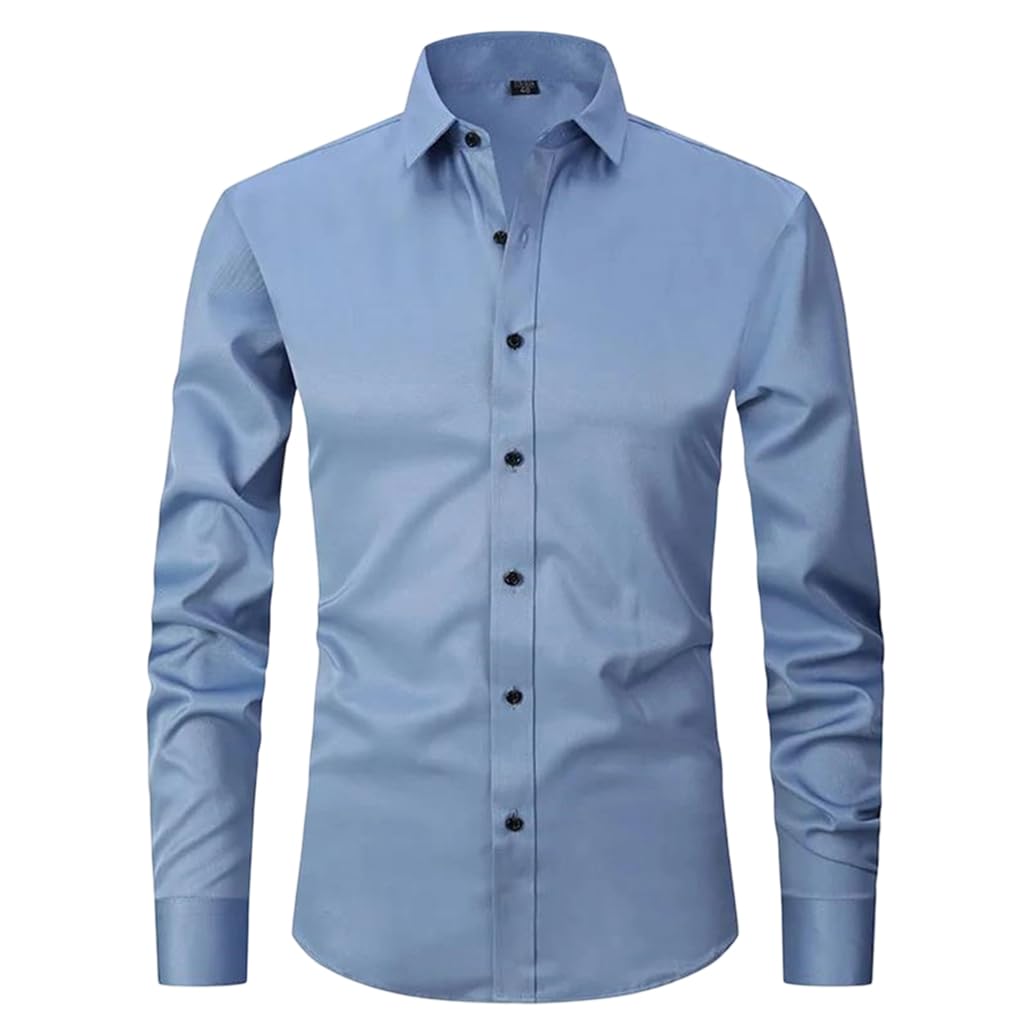 Mens Slim Business Dress Shirts Long Sleeve Casual Formal Blouses Shirt Tops