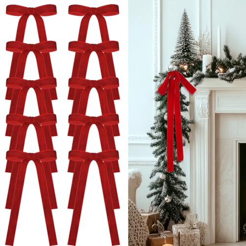 Glitinsel 24 Pcs Velvet Christmas Tree Bow, 9x13,1" w, Red