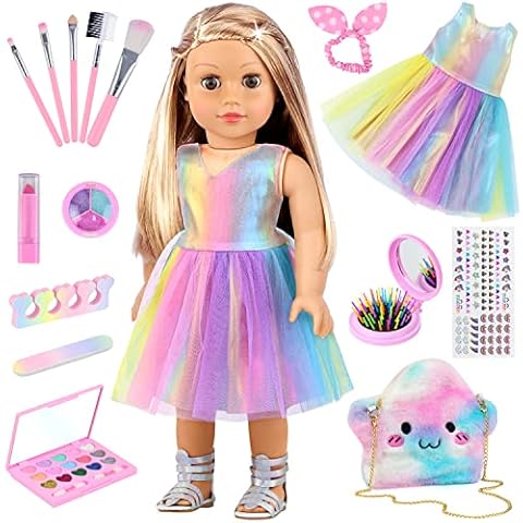 UNICORN ELEMENT 15 Pcs 18 Inch Doll Accessories - Dress with Makeup Set for Generation Dolls - Clothes and Accessories (Doll Not Included) Cover