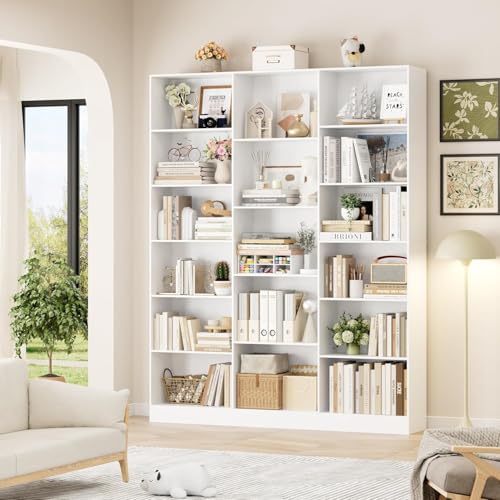 FirFurd 188cm Estantería Grande, Estanterías Almacenaje Madera, Librería, Estanterias para Libros, para Salón, Oficina y Estudio, 3 Filas, con 17 Compartimentos, 188 x 149 x 23,5 cm (Blanco) - imagen 4