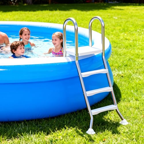 Escalera para piscina elevada con 3 peldaños y barandales miniatura 2