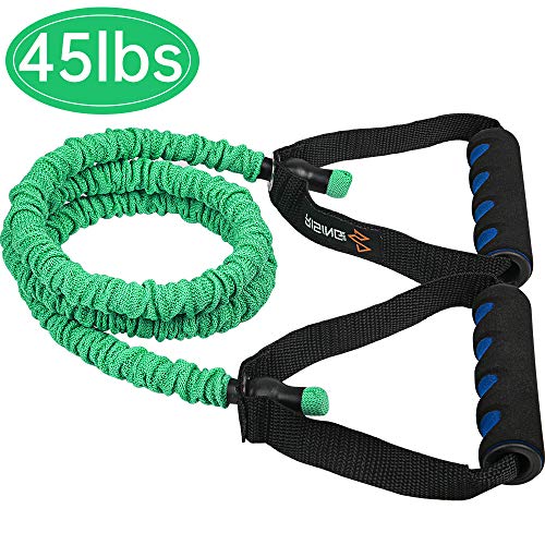 Yarrashop Resistance Bands with Handles, Resistance Loop Fitness Bands with Fabric for Men or Women Home Gym Equipment Long Elastic Workout Bands Physical Therapy, Strength Training -Green(45lbs)